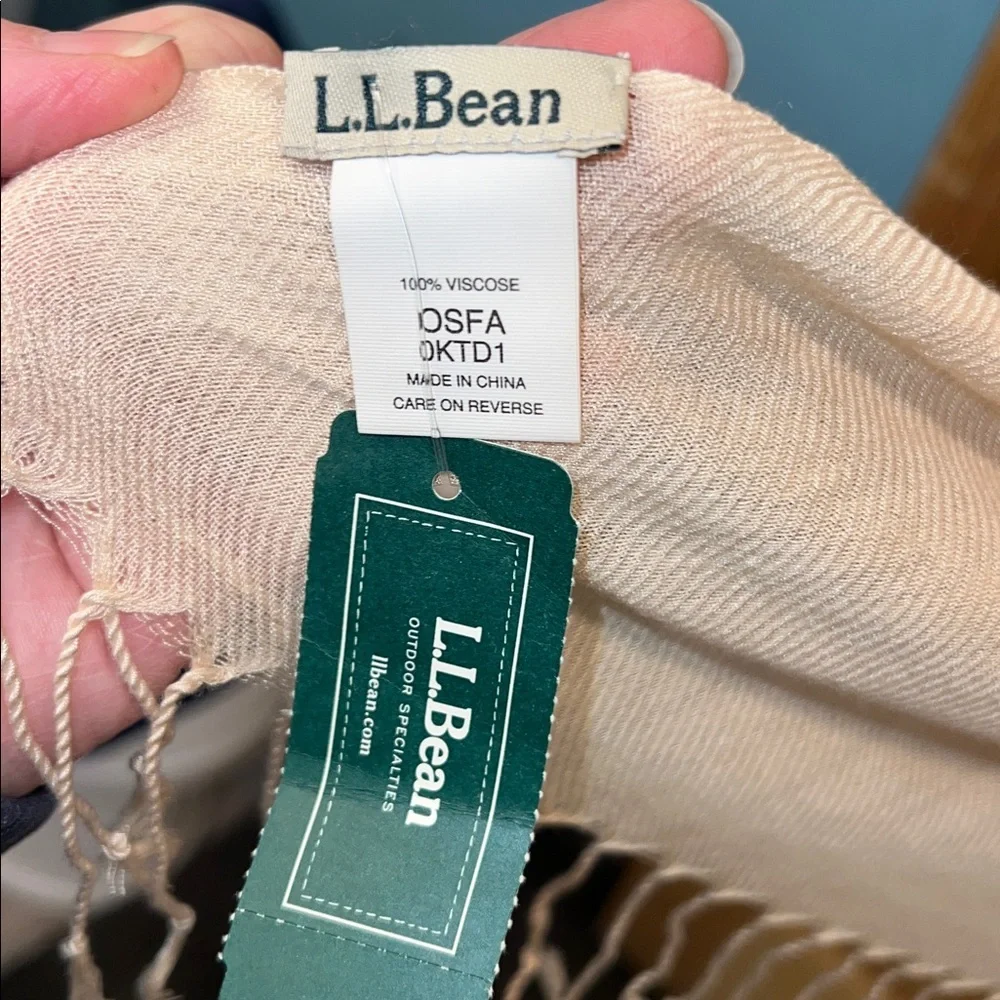 L.L. Bean Tan Dress Scarf with Fringe